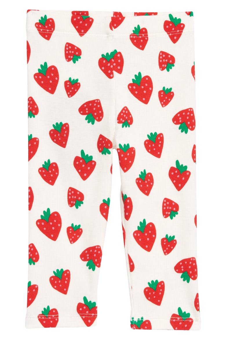 Stella McCartney Strawberry Print Waffle Knit Leggings, Main, color, 100RO WHT RED