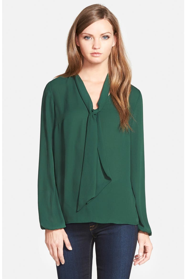 Long Sleeve Tie Neck Blouse (Nordstrom Exclusive), Alternate, color, GREEN SOLID
