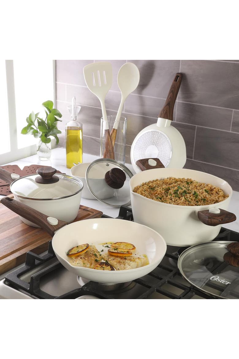 18 Piece Ceramic Nonstick Cookware Set in Matte Linen, Alternate, color, White