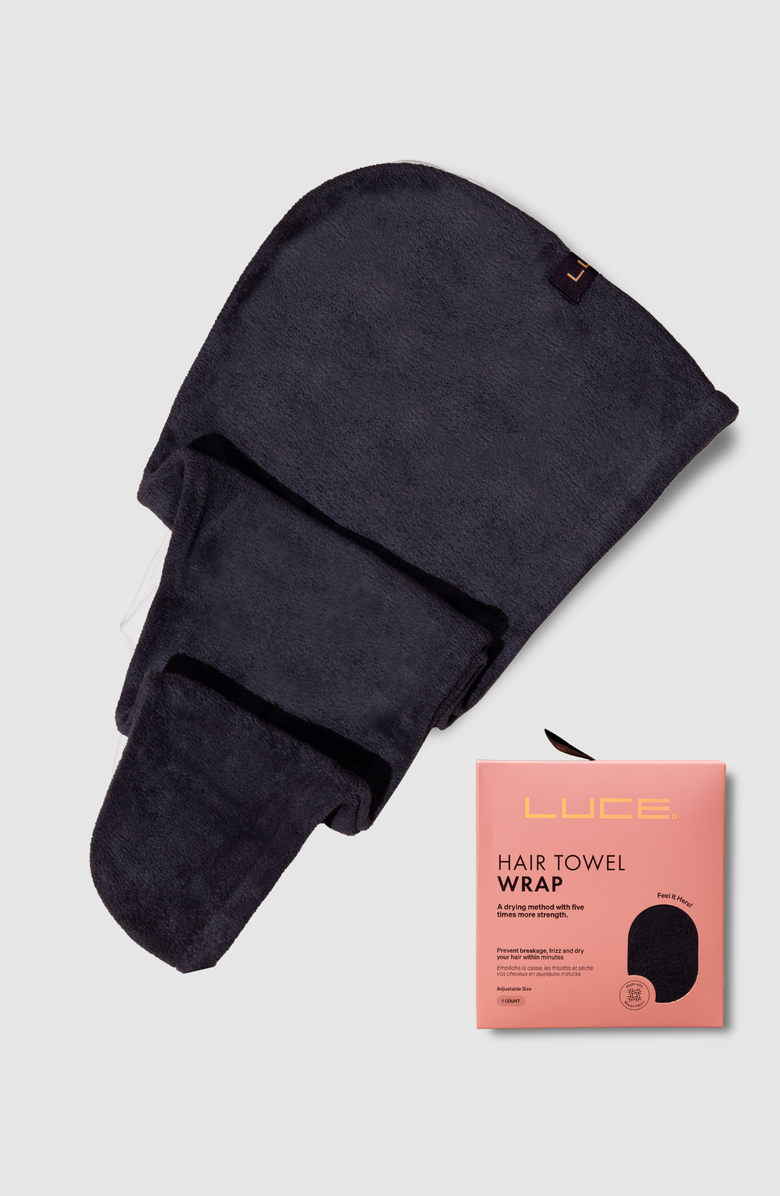 LUCE BEAUTY Adjustable Ultra-Absorbent Hair Towel Wrap, Main, color, Black
