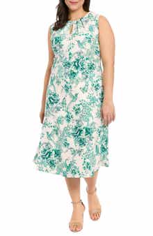 London Times Floral Keyhole A-Line Midi Dress