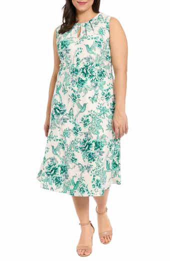 London Times Floral Keyhole A-Line Midi Dress