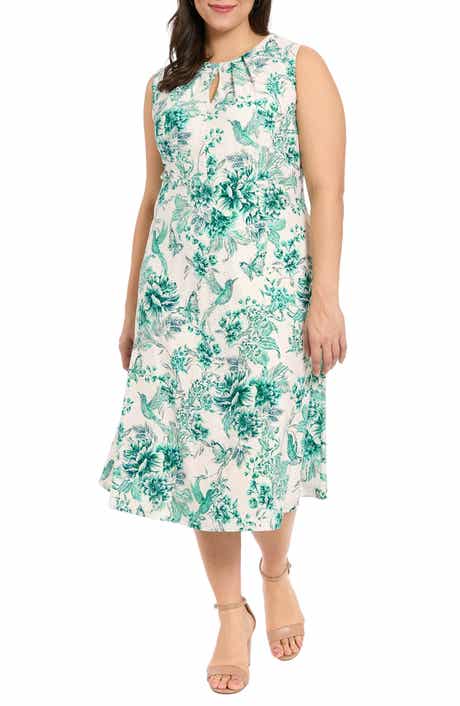 London Times Floral Keyhole A-Line Midi Dress