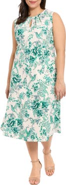 London Times Floral Keyhole A-Line Midi Dress