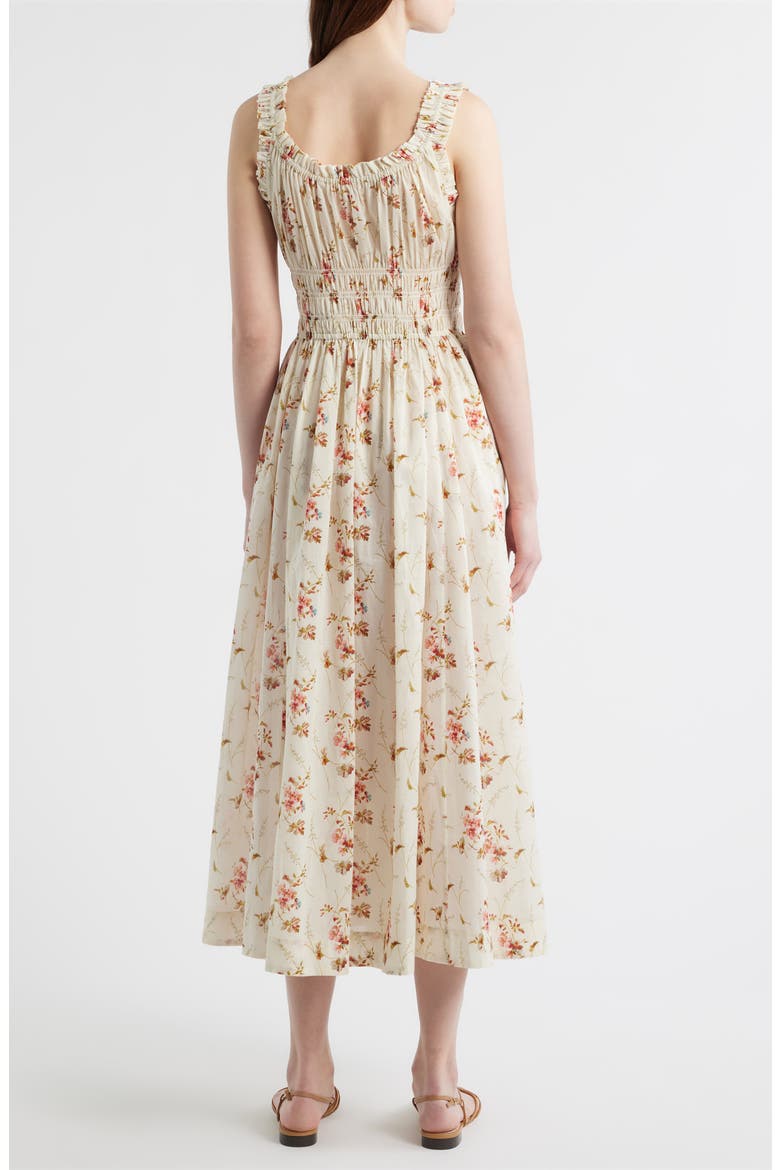 Emmaretta Floral Shirred Organic Cotton Voile Dress, Alternate, color, BLANC PRARIE ROSE