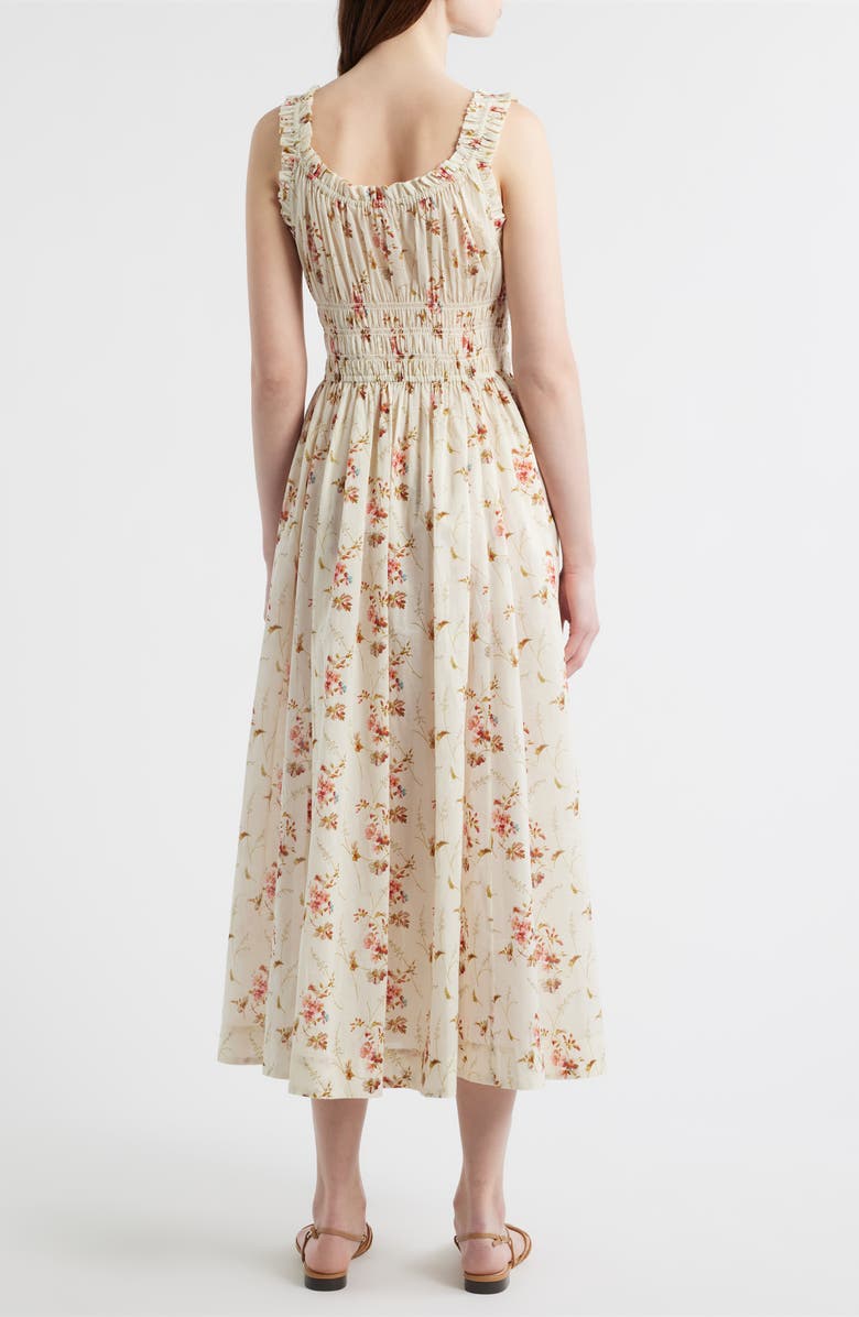 DÔEN Emmaretta Floral Shirred Organic Cotton Voile Dress, Alternate, color, Blanc Prarie Rose