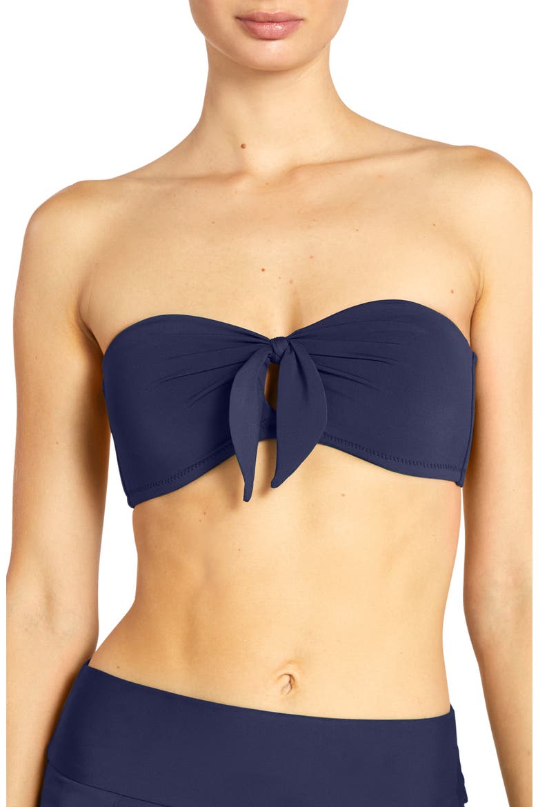 Ava Knot Front Strapless Bikini Top, Main, color, NAVY