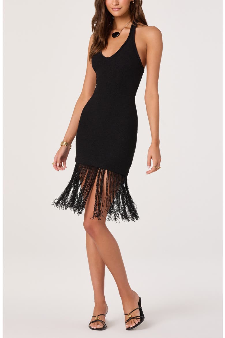 Kate Fringe Halter Neck Sweater Minidress, Alternate, color, BLACK