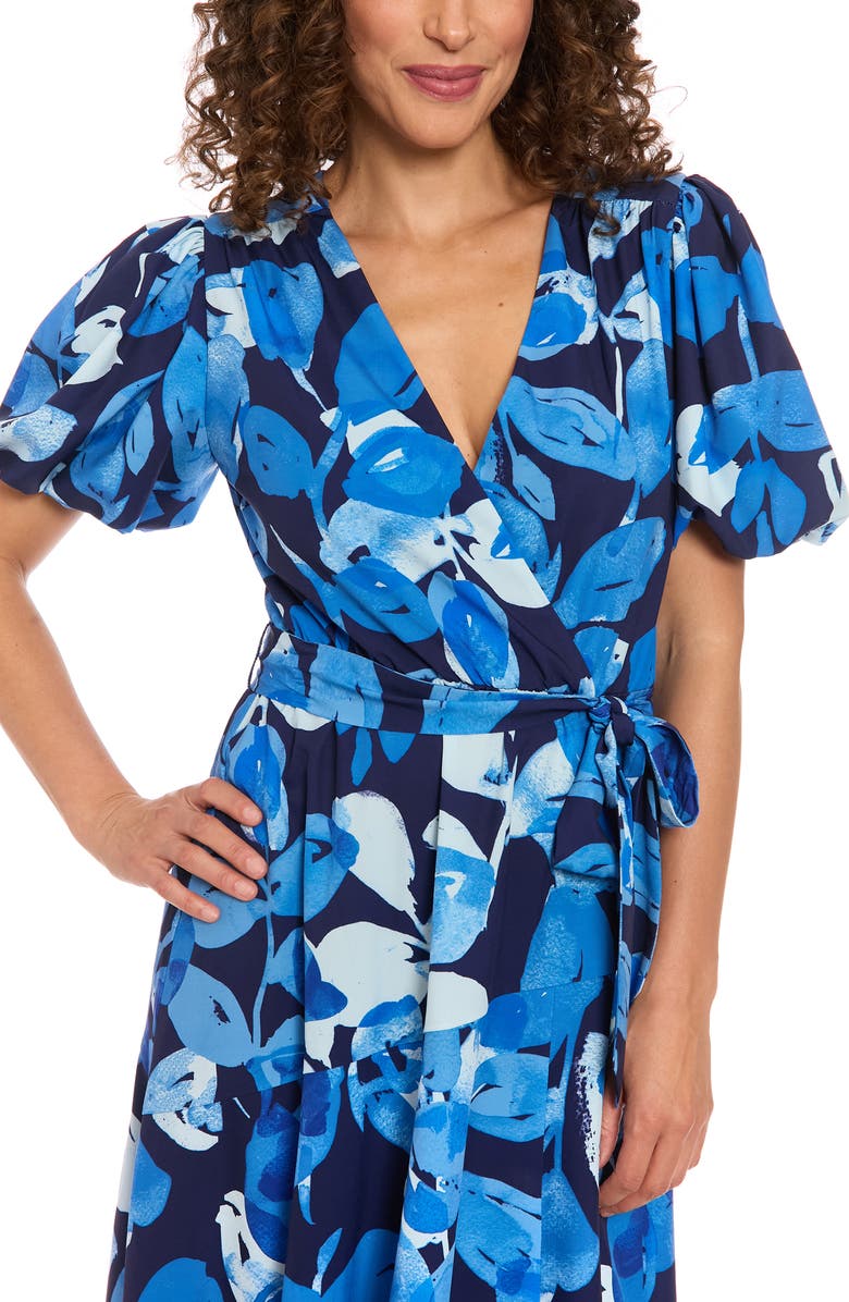 London Times Floral Puff Sleeve Midi Dress, Alternate, color, 