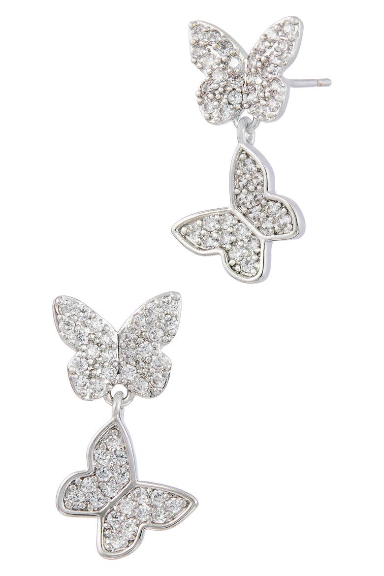 Double Butterfly Drop Earrings, Main, color, WHITE