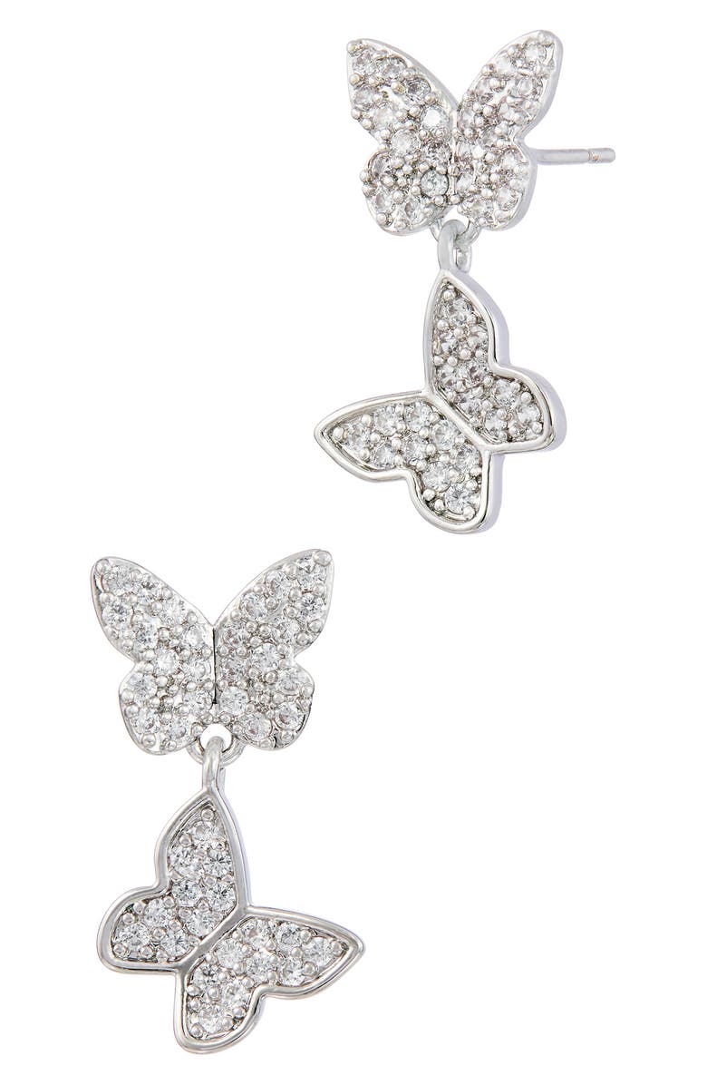 SAVVY CIE JEWELS Double Butterfly Drop Earrings, Main, color, White