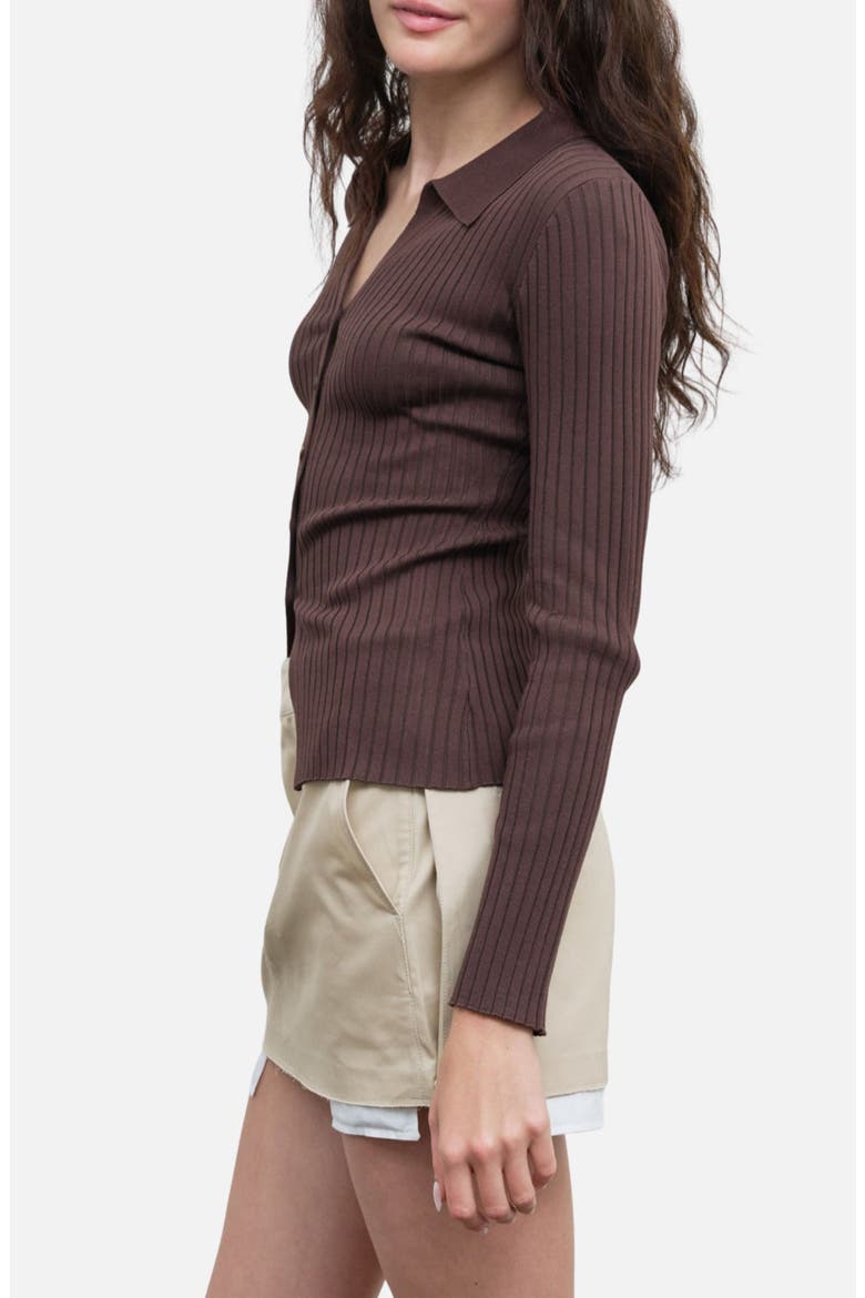 Collared Rib Cardigan, Alternate, color, BROWN