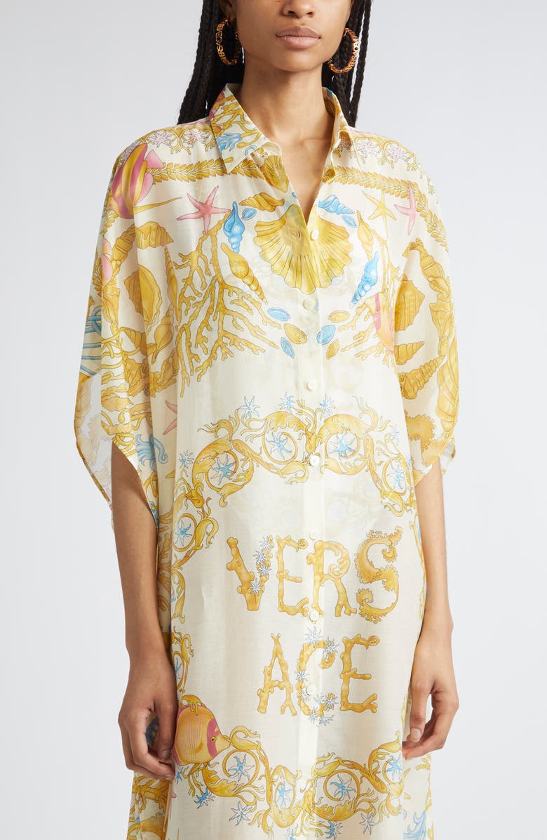 Versace Underwater Barocco Voile Cover-Up Shirtdress, Alternate, color,