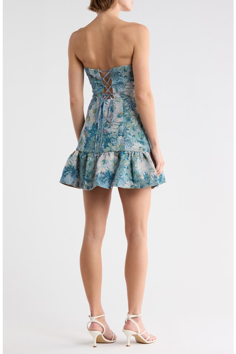 Luna Floral Brocade Strapless Minidress, Alternate, color, BLUE MULTI