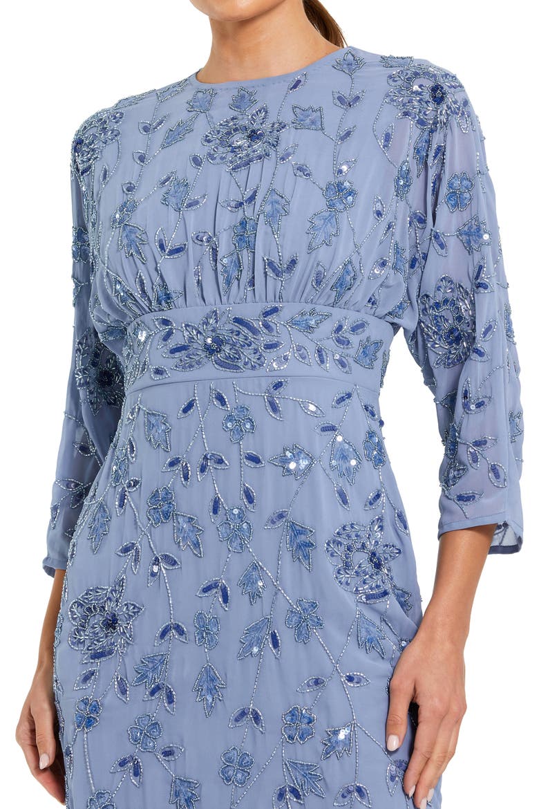 Women's Beaded Short Sleeve V-Neck Empire Waist Gown, Alternate, color, Twilight