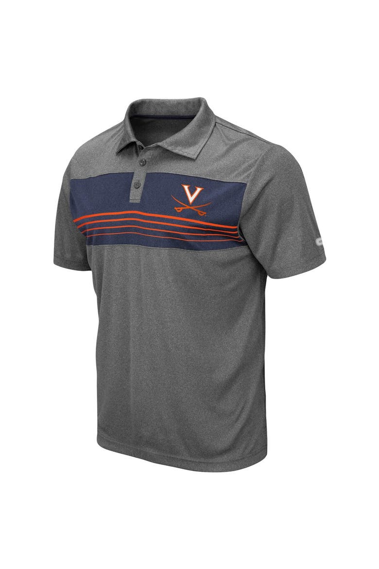 Men's Colosseum Heathered Charcoal Virginia Cavaliers Wordmark Smithers Polo, Alternate, color, Heather Charcoal