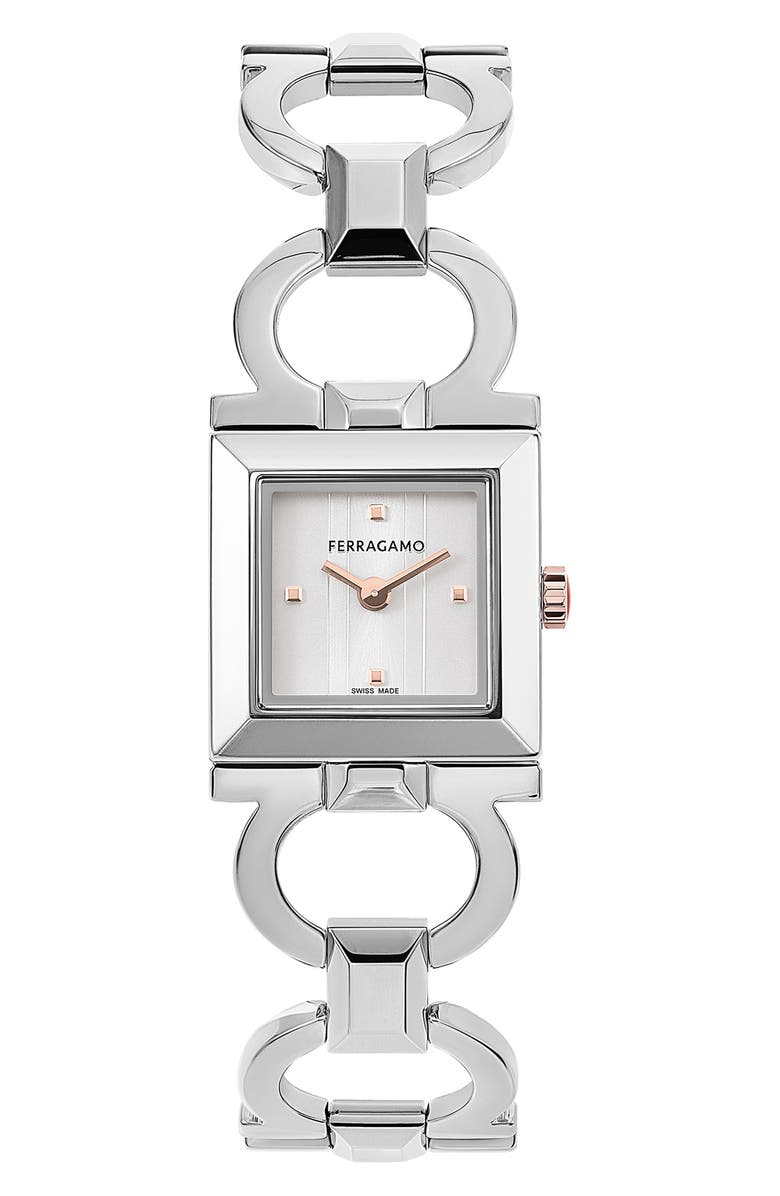 FERRAGAMO Double Gancini Square Bracelet Watch, 25mm, Main, color,