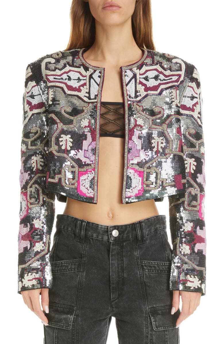 Isabel Marant Harmon Beaded Crop Jacket, Main, color, 