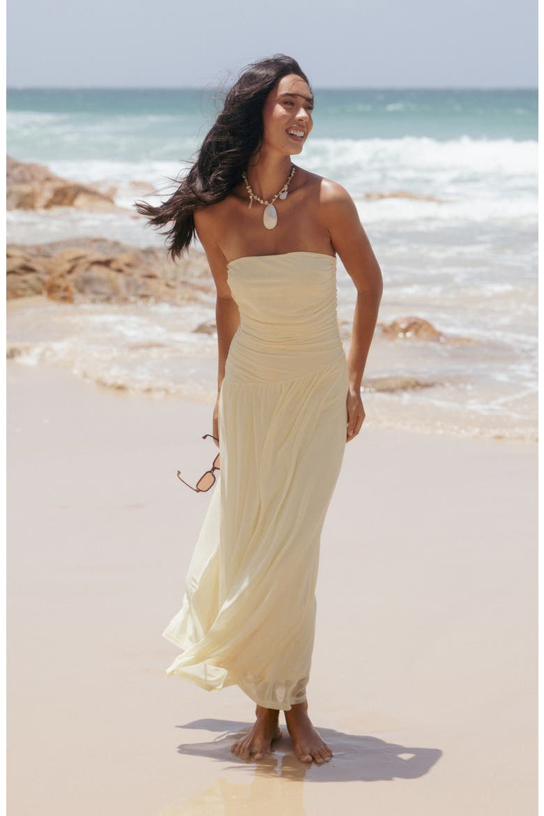 Calypso Ruched Strapless Maxi Dress, Alternate, color, BUTTER YELLOW