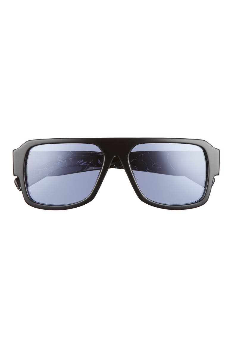 56mm Mirrored Pilot Sunglasses, Main, color, BLACK