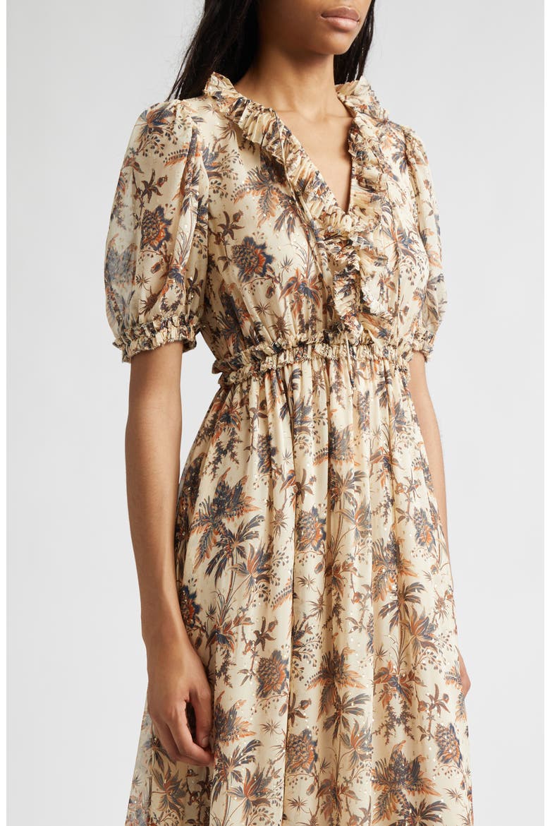 Rosamude Floral Puff Sleeve Midi Dress, Alternate, color, CAMEO