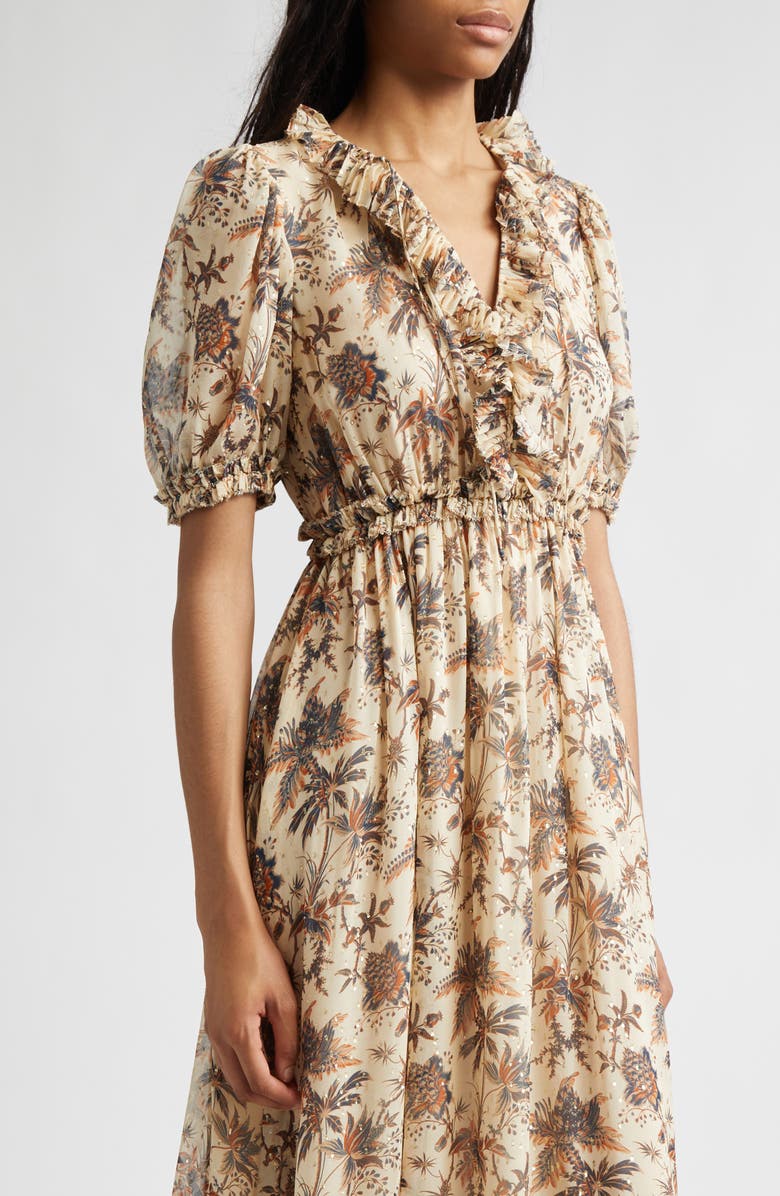 Ulla Johnson Rosamude Floral Puff Sleeve Midi Dress, Alternate, color, Cameo
