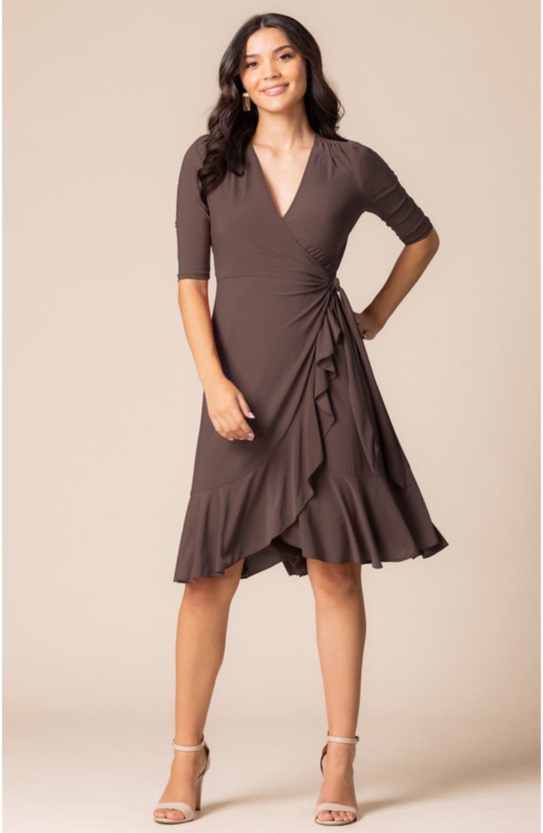 Kiyonna Whimsy Midi Wrap Dress, Alternate, color, Java