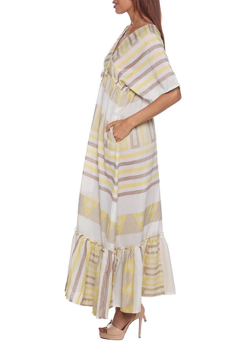 RANEES Caftan Cotton Cover-Up Maxi Dress, Alternate, color, Pastel Yellow