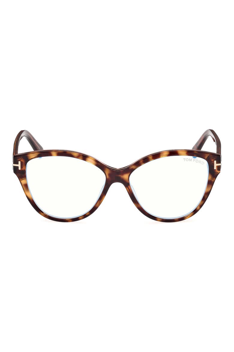 54mm Cat Eye Blue Light Blocking Optical Glasses, Main, color, HAVANA AND PINK / T LOGO