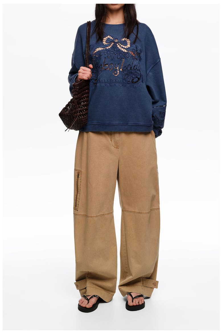 Faded Sweatshirt With Maxi Broderie Anglaise Logo, Alternate, color, BLUE