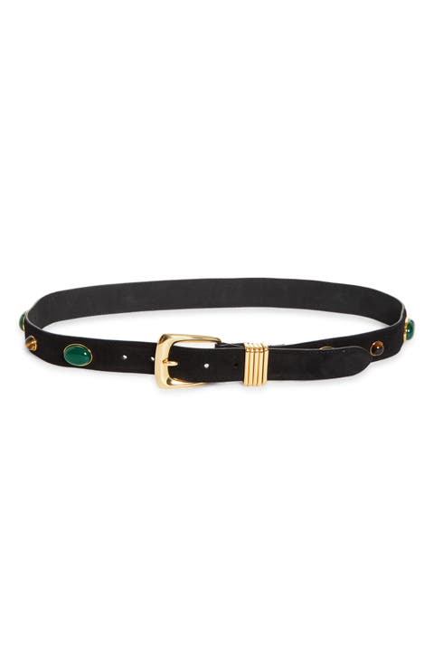 Stone Embellished Leather Arc Belt