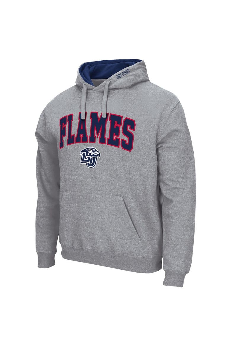 Men's Colosseum Heathered Gray Liberty Flames Arch and Logo Pullover Hoodie, Alternate, color, Heather Gray
