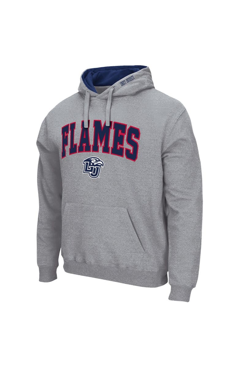 COLOSSEUM Men's Colosseum Heathered Gray Liberty Flames Arch and Logo Pullover Hoodie, Alternate, color, Heather Gray