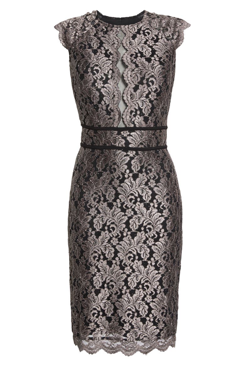 Scallop Detail Lace Dress, Alternate, color, BLACK/ TAUPE