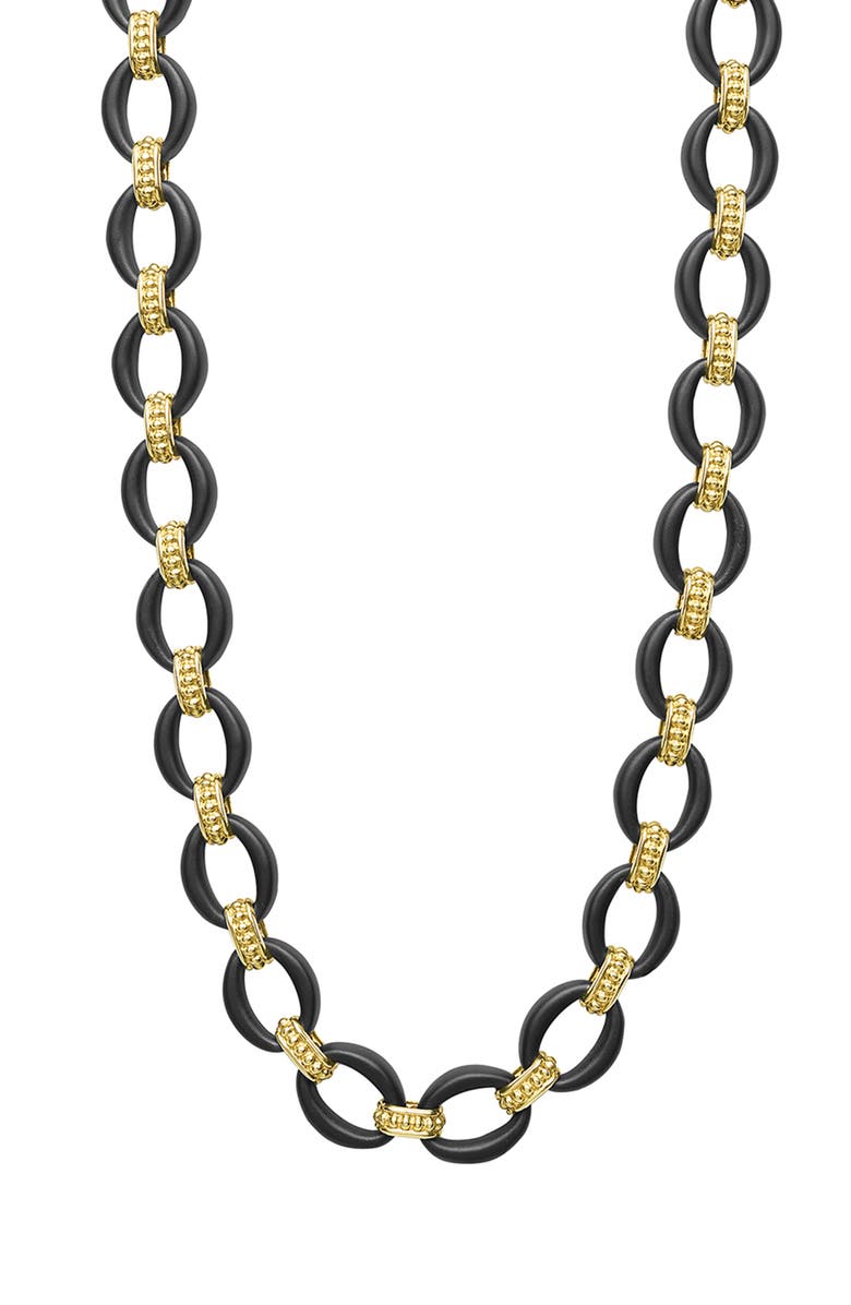 LAGOS Men's Anthem 18K Gold Matte Black Ceramic Oval Link Necklace, Main, color, Black