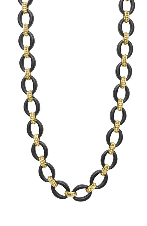 Men's Anthem 18K Gold Matte Black Ceramic Oval Link Necklace