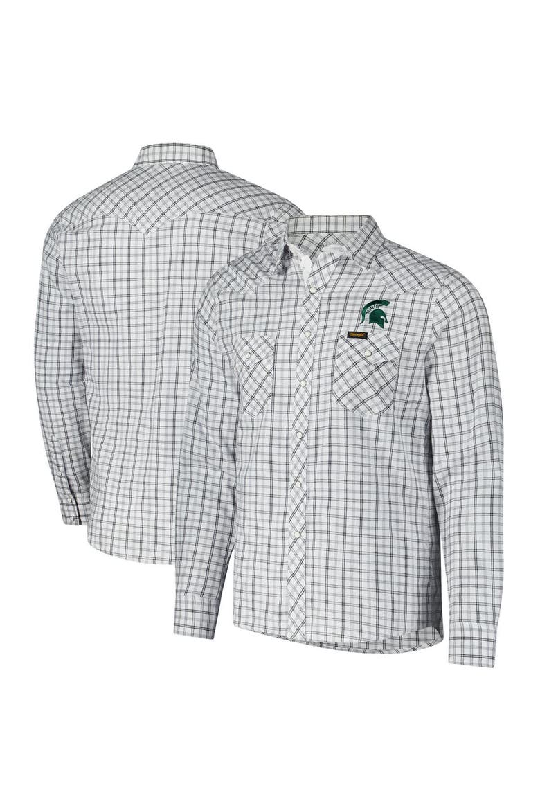 Men's Colosseum x Wrangler White Michigan State Spartans Plaid Window Pane Long Sleeve Full-Snap Shirt, Main, color, White