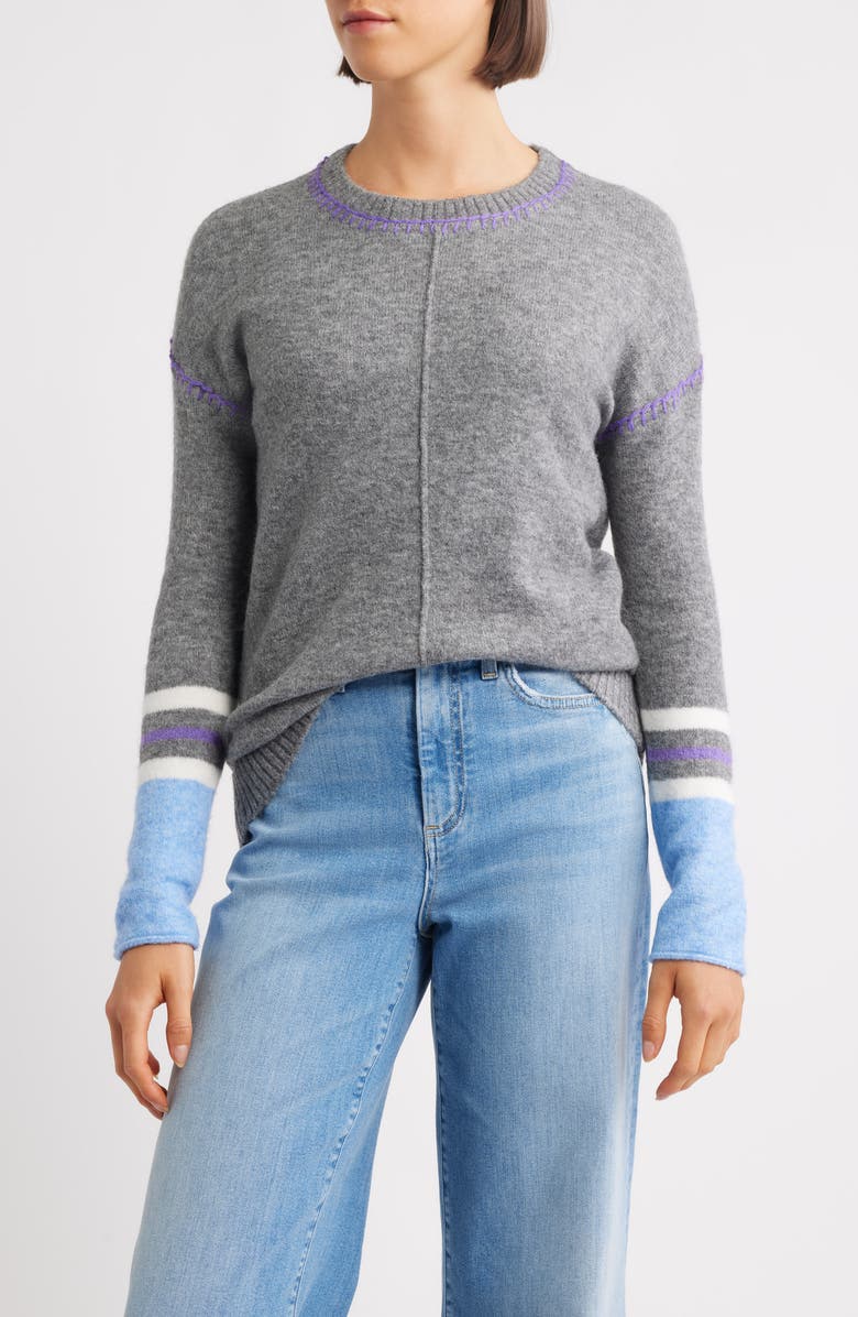 Hatley Charcoal Blanket Stitch Mélange Sweater, Main, color, Charcoal