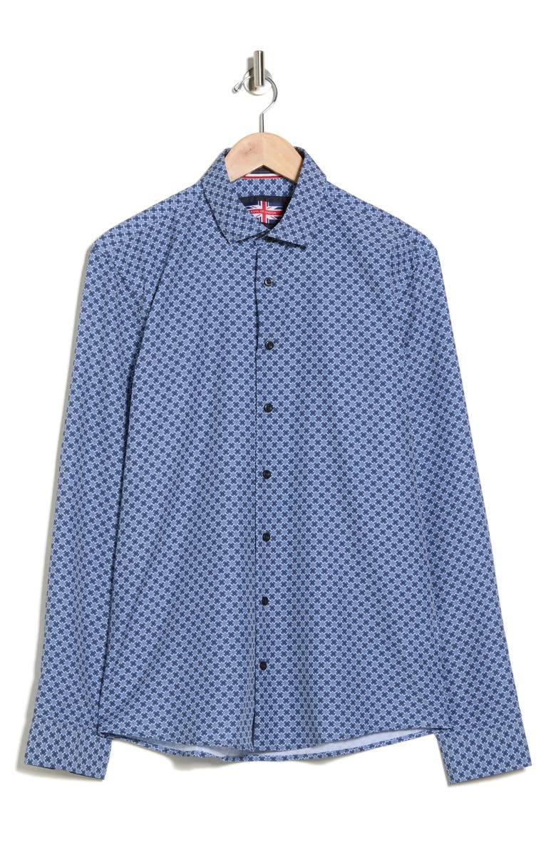 SOUL OF LONDON Geometric Stretch Button-Up Shirt, Alternate, color, Blue / Bleu