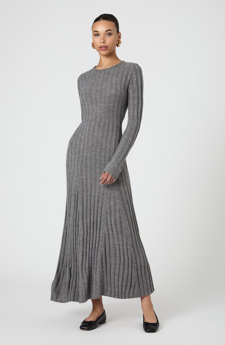 French Connection Long Sleeve Rib Maxi Sweater Dress, Alternate, color, Mid Grey Melange