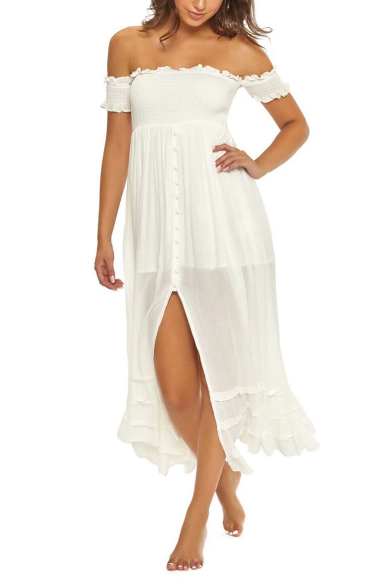 Mishelle Off the Shoulder Cover-Up Maxi Dress, Main, color, WATERLILLY