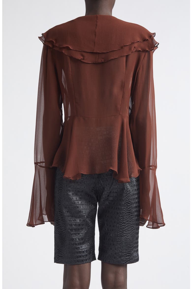 Arianna Silk Chiffon Tie Shirt, Alternate, color, BROWN