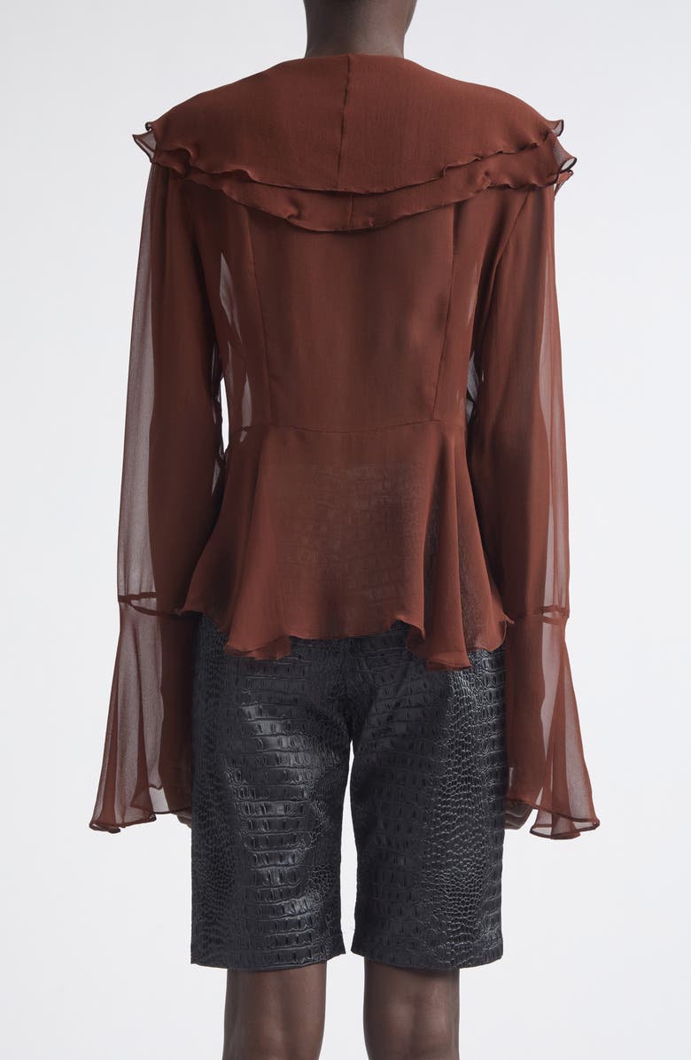 KIM SHUI Arianna Silk Chiffon Tie Shirt, Alternate, color, Brown