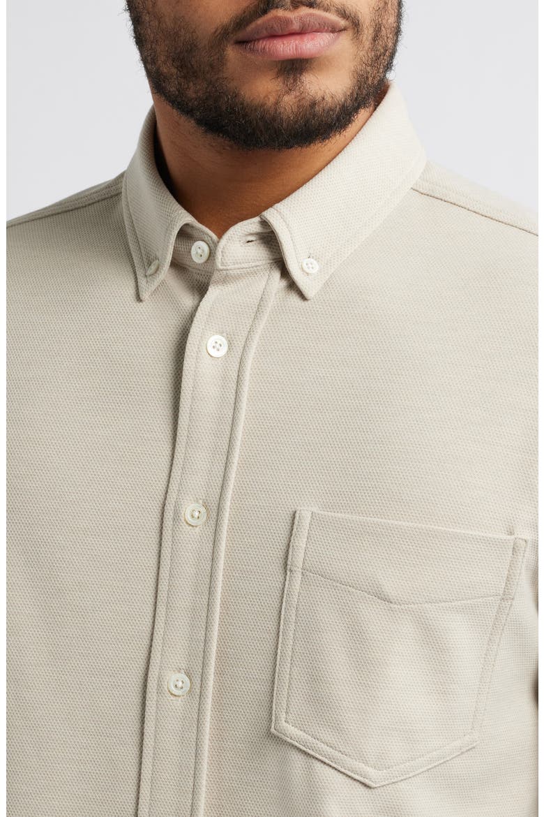 Vincent Bird's Eye Knit Button-Down Shirt, Alternate, color, CASHEW