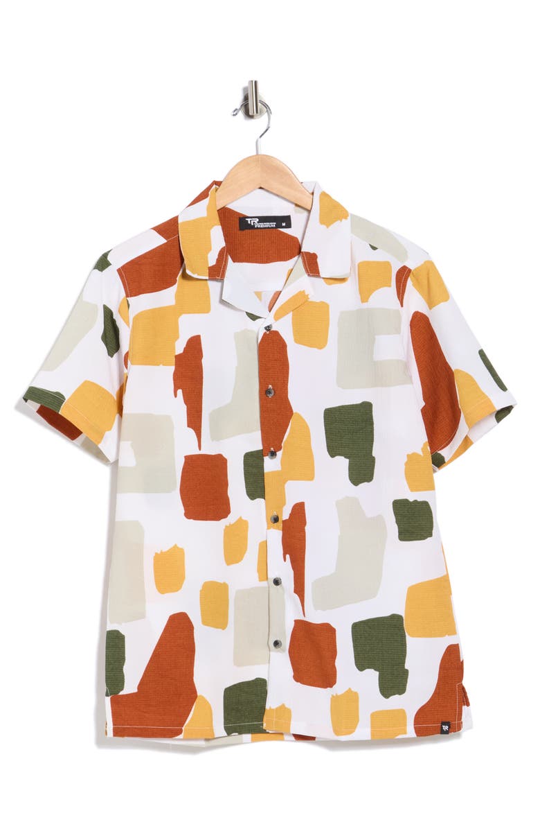 T.R. PREMIUM Relaxed Fit Abstract Print Camp Shirt, Main, color, White