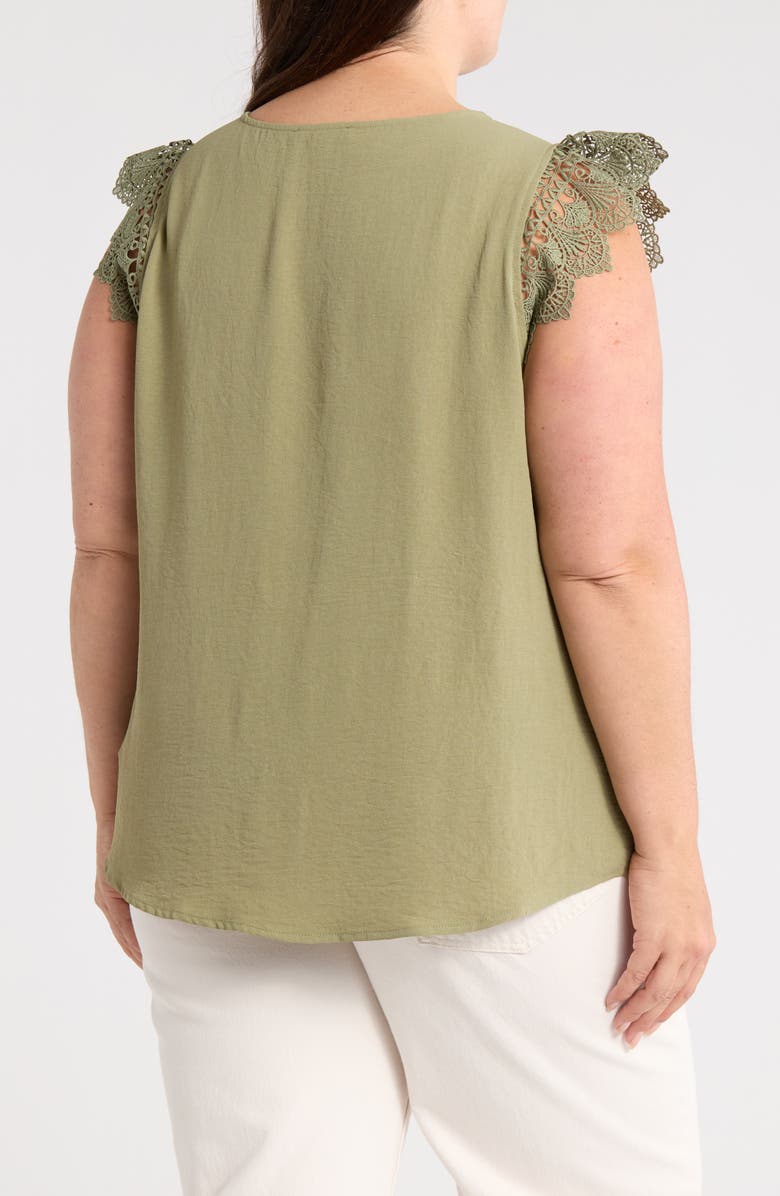 Adrianna Papell Lace Cap Sleeve Textured Top, Alternate, color, Oil Green