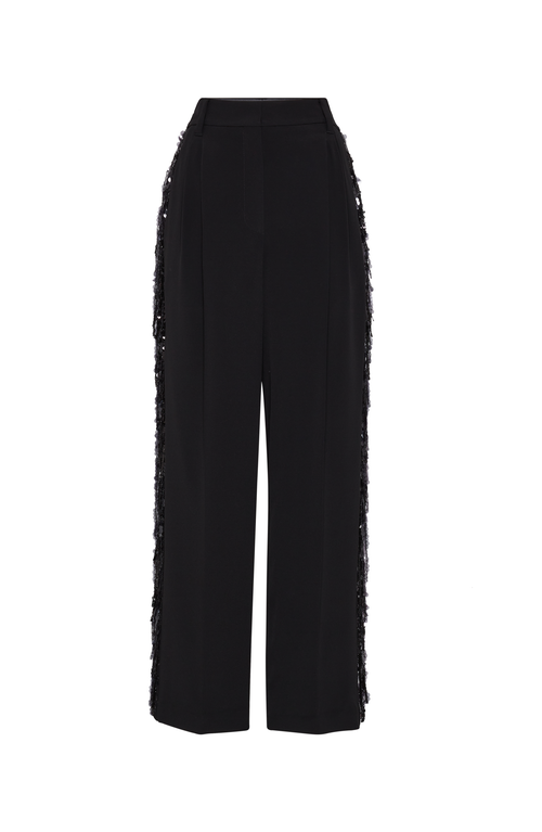 Brunello Cucinelli Crepe Waterfall-embroidery Relaxed Tailored Trouers In Black