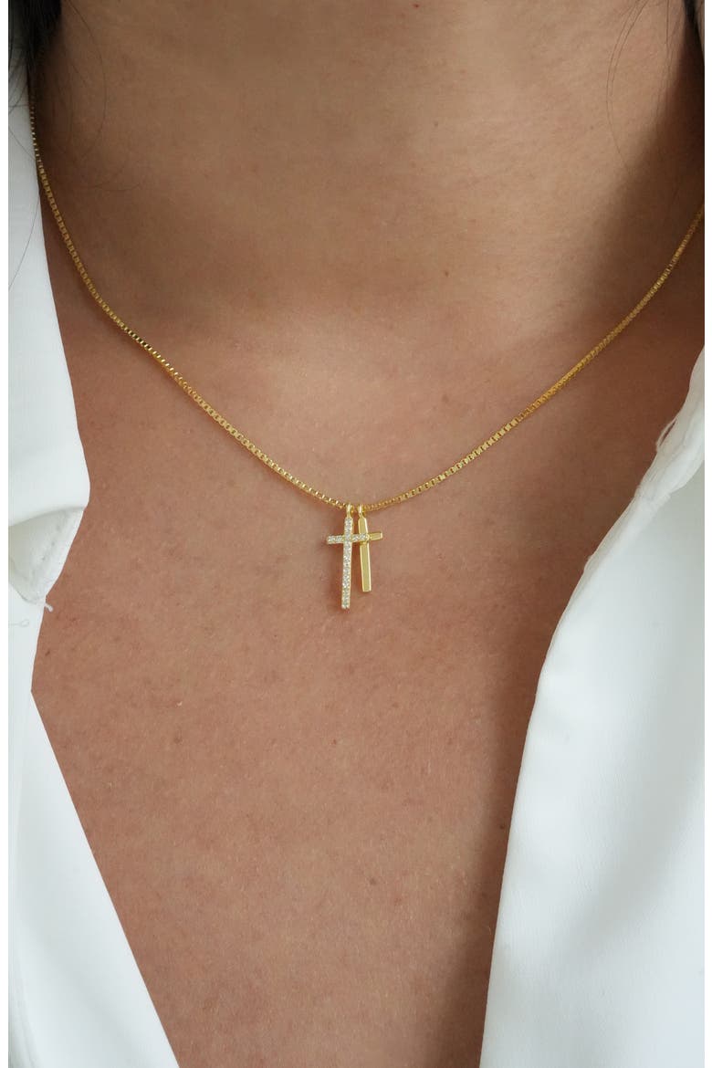 Double Pendant 18K Gold Plate Sterling Silver Necklace, Alternate, color, GOLD