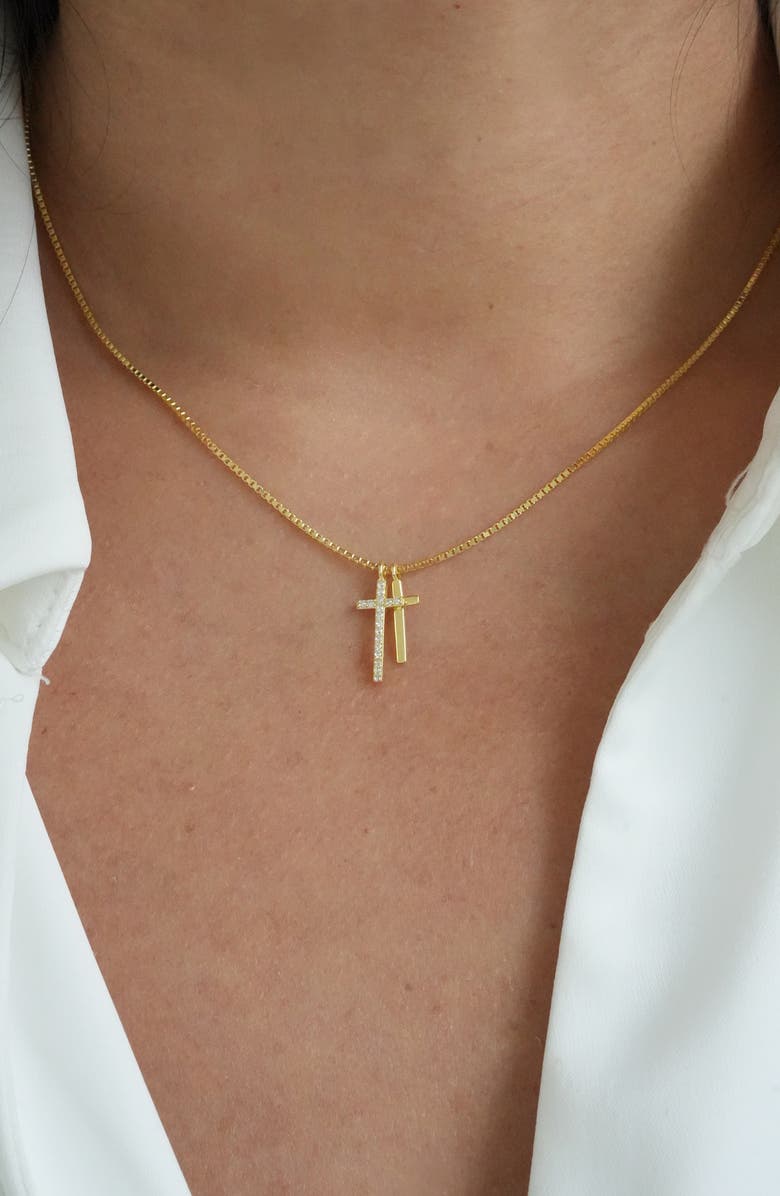 Argento Vivo Sterling Silver Double Pendant 18K Gold Plate Sterling Silver Necklace, Alternate, color, 