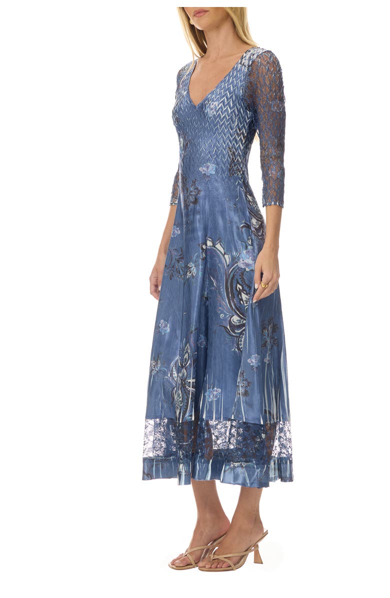 Komarov Paisley Charmuese Dress with Lace Sleeves, Alternate, color, Paisley Fleur